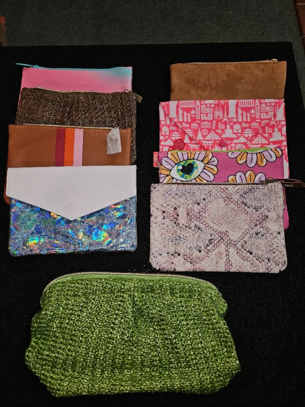 Bundle of 9 UNUSED Makeup Bags - Various Colors / Designs / Materials